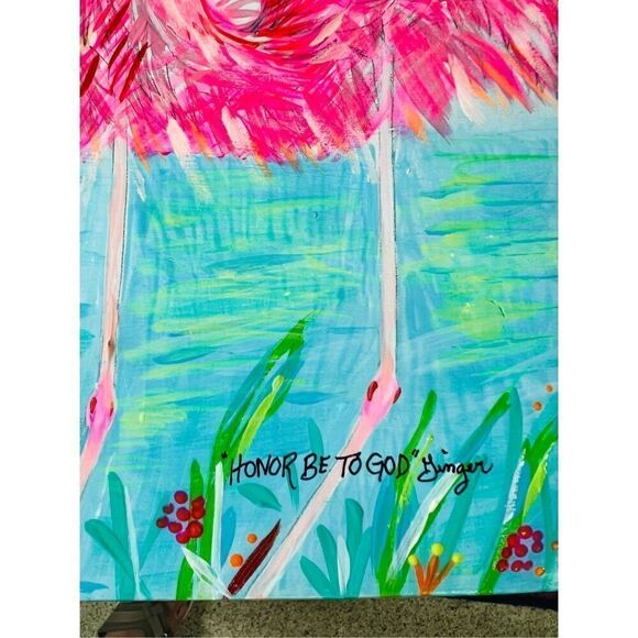 Flamingo Tray Table Hand Painted Coastal Original Vintage Rare Wood L19” W14” H2 - Picture 10 of 16